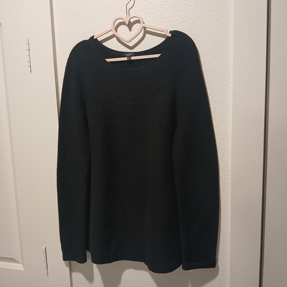 Talbots Womens Black Ribbed Knit Scoop Neck Long Sleeve Sweater Size Large